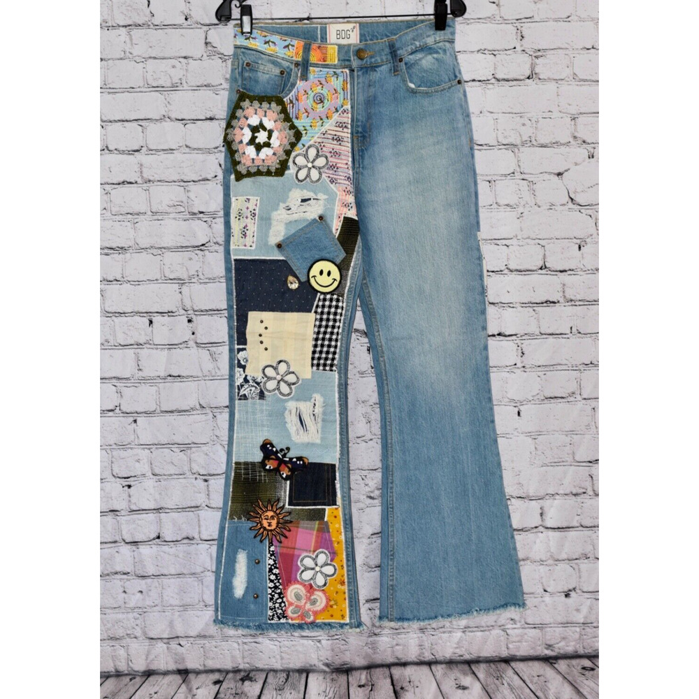 Boho High Rise Indigo URBAN OUTFITTERS BDG PATCHWORK FLARE JEANS SIZE 27" NEW!!!